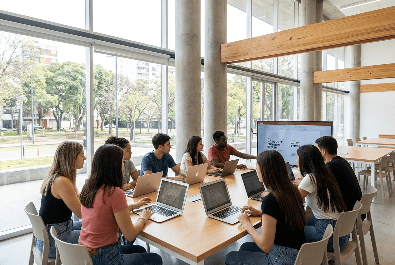Estudiantes trabajando en equipo